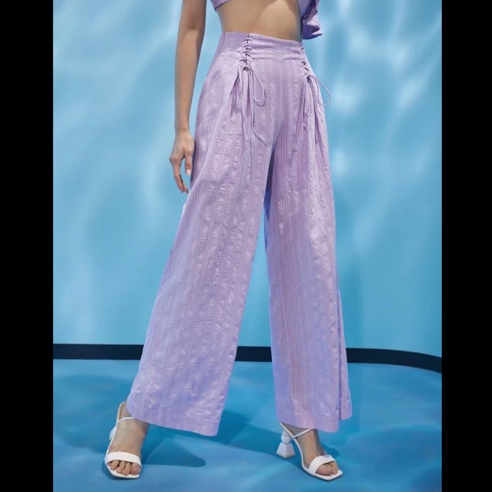 Lace-Up Front Wide Leg Pants